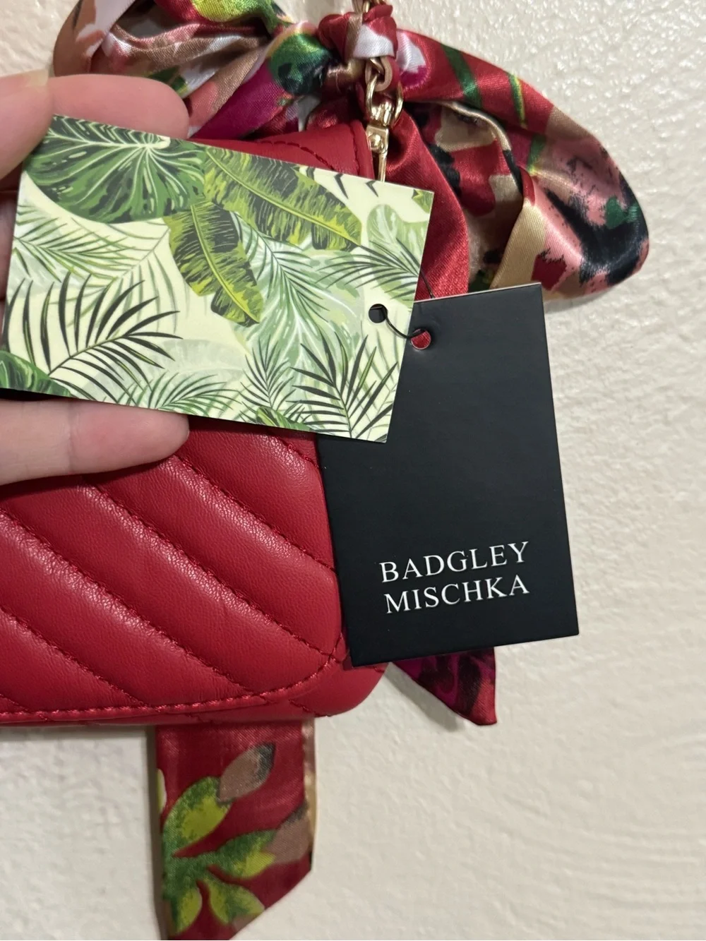 Badgley Mischka Scarlet Quilted Crossbody with Floral Scarf Accent